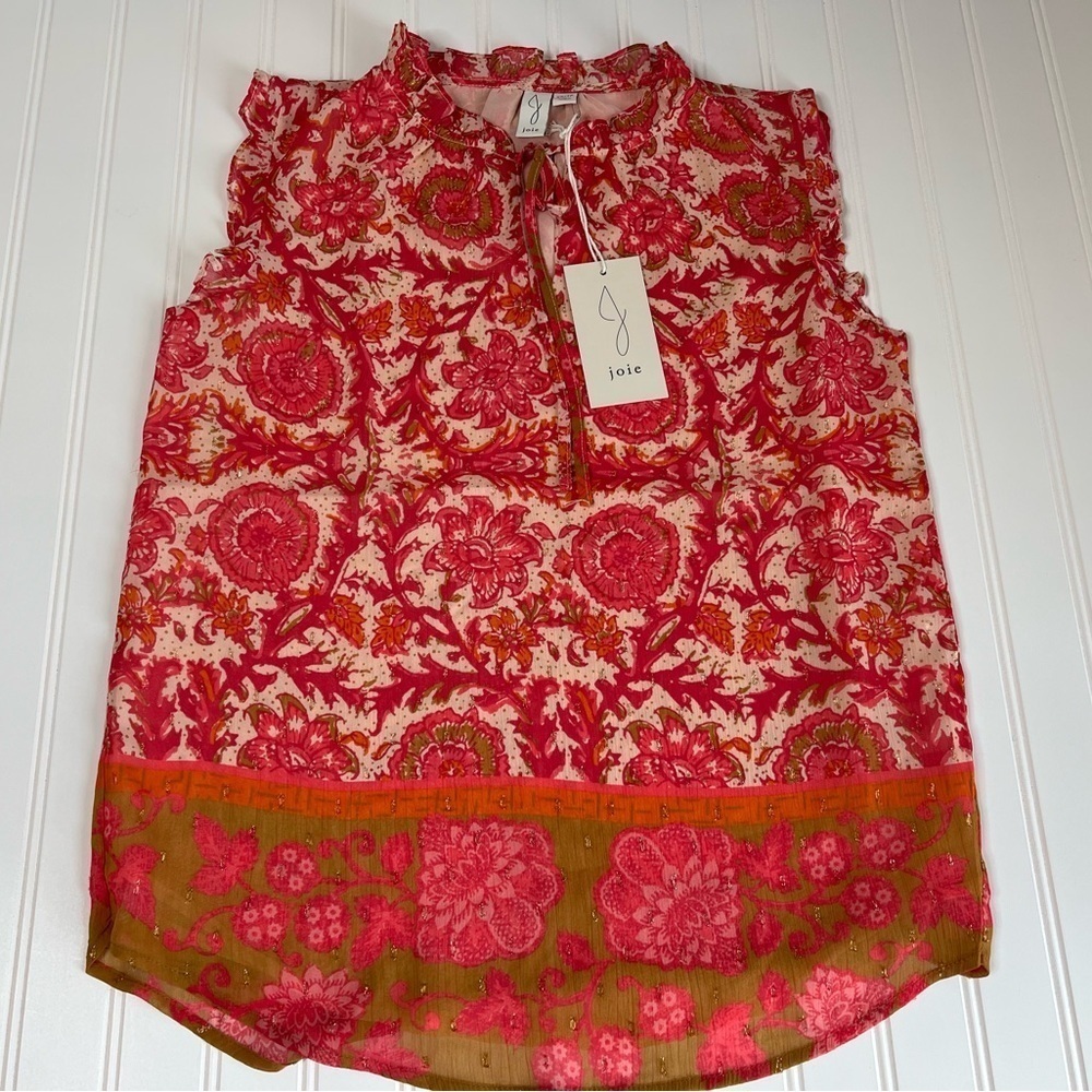 JOIE Womens Sleeveless Top Blouse Ruffled Neck XS NEW 683